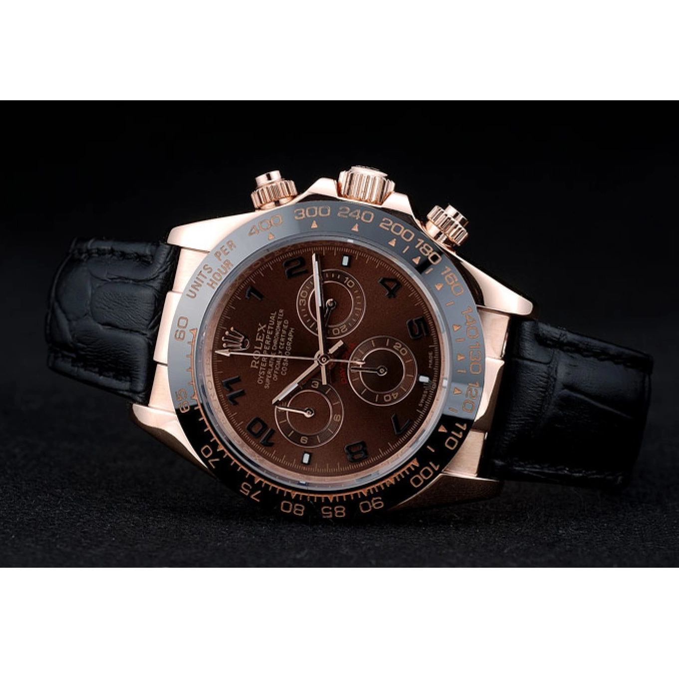 MiroTime 0811 Rolex Daytona Black Ceramic Bezel Brown Dial Black Leather Strap 41975